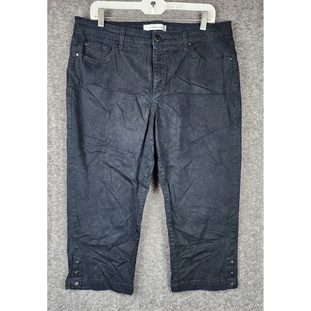 Croft & Barrow‎ Capri Pants Womens 16 Black Stretch Studded Hem Casual 5-Pocket